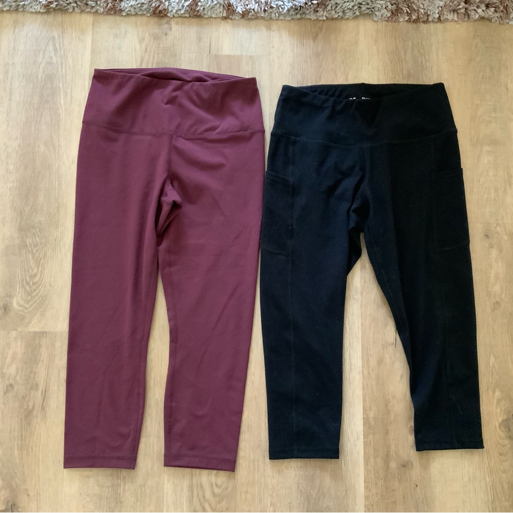 EUC Women’s x2 Leggins Maroon and Black Leggings